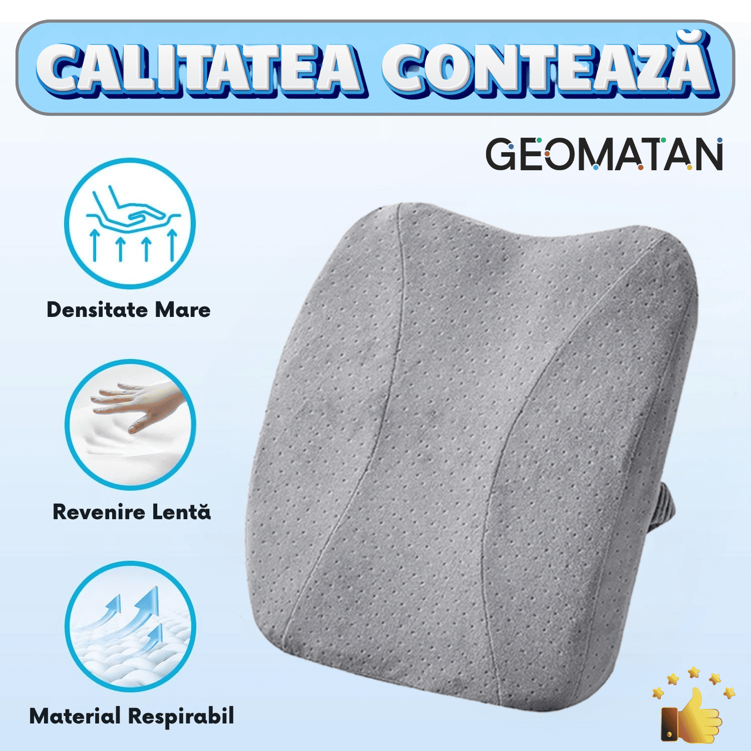 Pernă Lombară Ergonomică GEOMATAN®, Spumă cu Memorie, Dimensiune și Suport Ideale pentru Spate, Aliniere Corectă a Coloanei, Confort pentru Birou, Auto, Husă Lavabilă, Materiale Premium, Design Ajustabil, Prevenire Dureri Lombare și Tensiune - imagine 6
