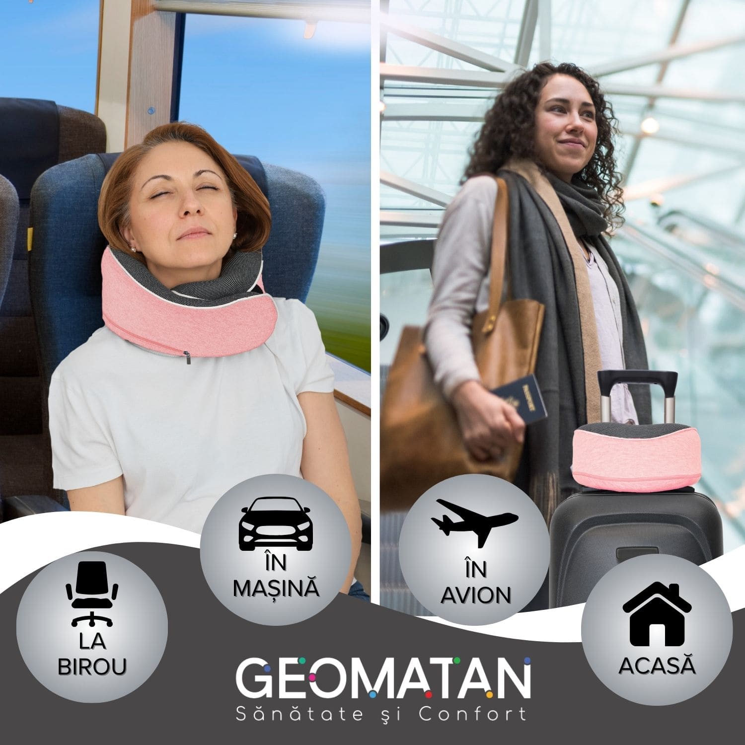 Perna de călătorie pentru gât, Cadou 3 accesorii, Sac de transport impermeabil, Dopuri de urechi, Mască de dormit 3D, utilă în Avion și Mașină, din Spumă cu memorie, Husă respirabilă, Alungă durerea cervicală, Mărime ajustabilă - imagine 8