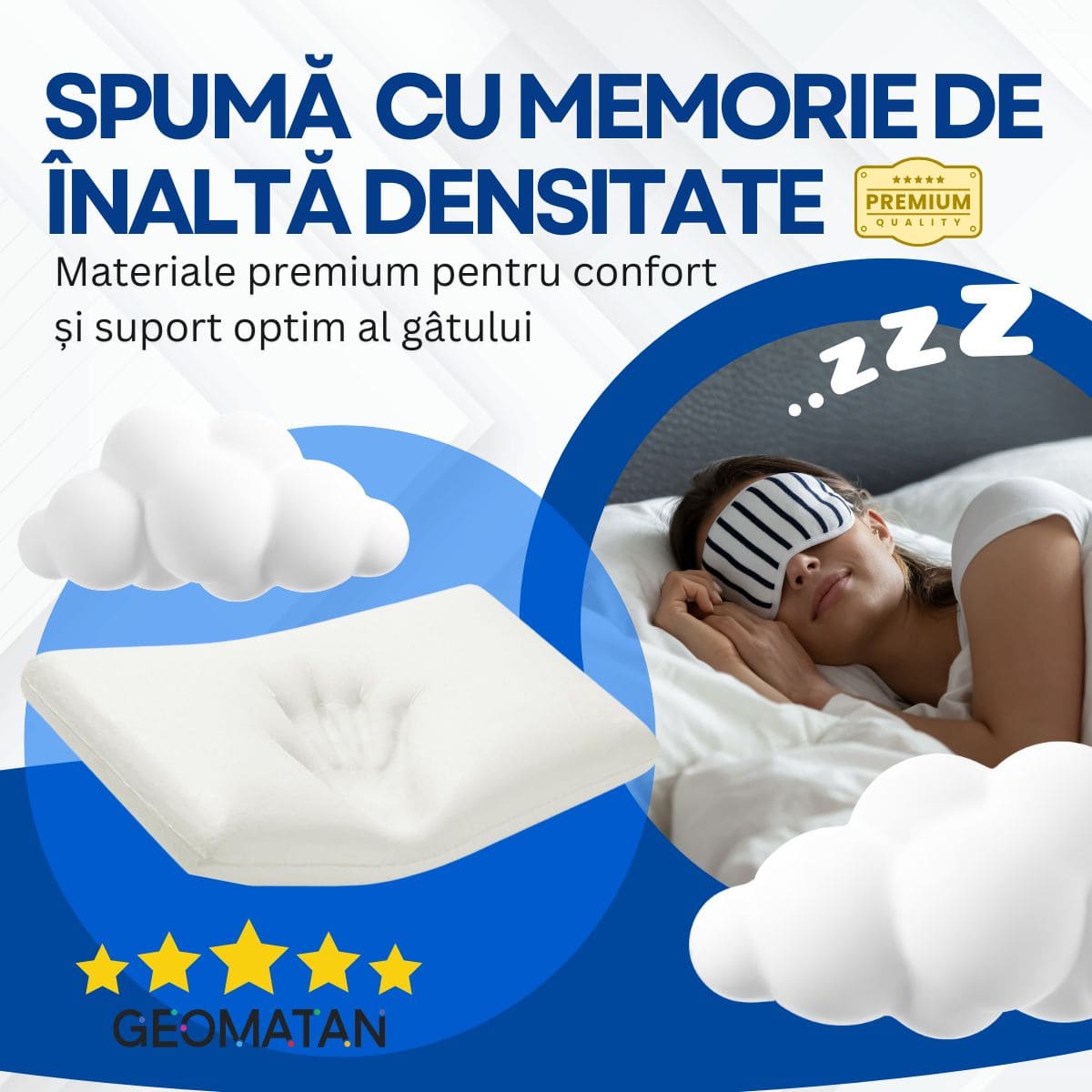 Pernă Ortopedică Premium, din Spumă cu Memorie, GEOMATAN®, Suport Ergonomic pentru Gât și Coloana, ideală pentru Alinierea Cervicală, Reducerea Durerilor și Tensiunii, Somn Odihnitor și Confortabil, Material Hipoalergenic, pentru Somn Fără Sforăit - imagine 8