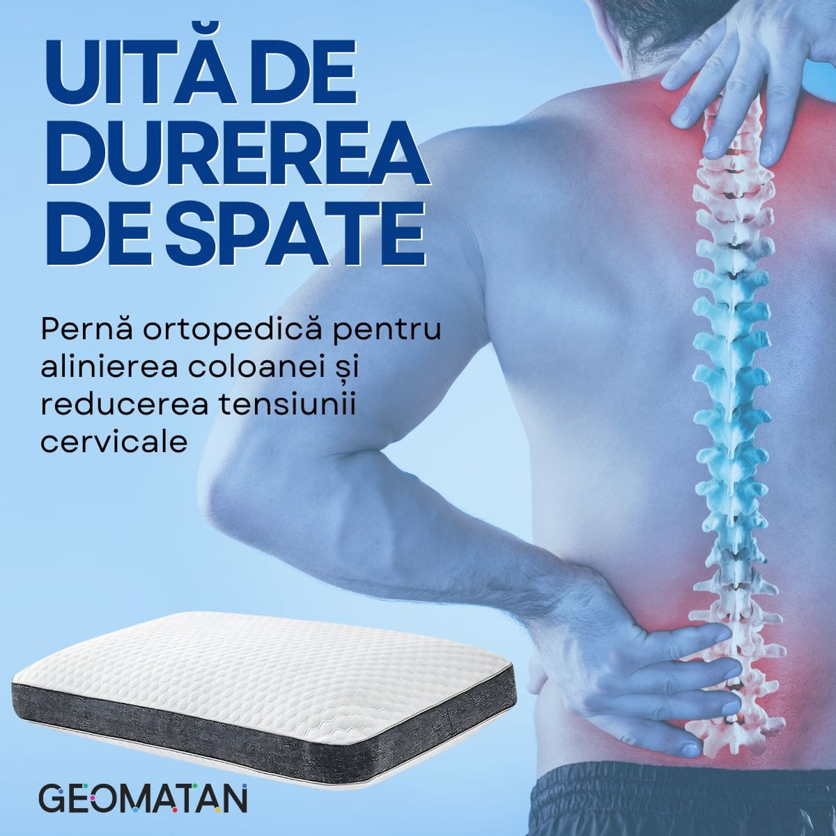 Pernă Ortopedică Premium, din Spumă cu Memorie, GEOMATAN®, Suport Ergonomic pentru Gât și Coloana, ideală pentru Alinierea Cervicală, Reducerea Durerilor și Tensiunii, Somn Odihnitor și Confortabil, Material Hipoalergenic, pentru Somn Fără Sforăit - imagine 4