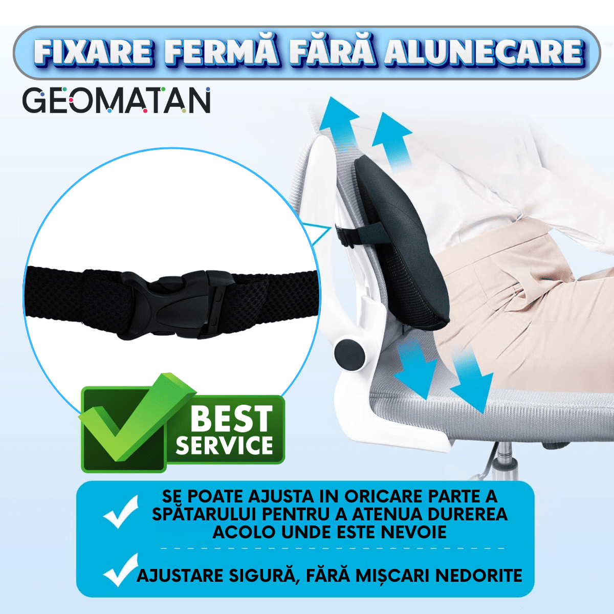 Pernă Lombară Ergonomică GEOMATAN®, Spumă cu Memorie, Dimensiune și Suport Ideale pentru Spate, Aliniere Corectă a Coloanei, Confort pentru Birou, Auto, Husă Lavabilă, Materiale Premium, Design Ajustabil, Prevenire Dureri Lombare și Tensiune - imagine 4