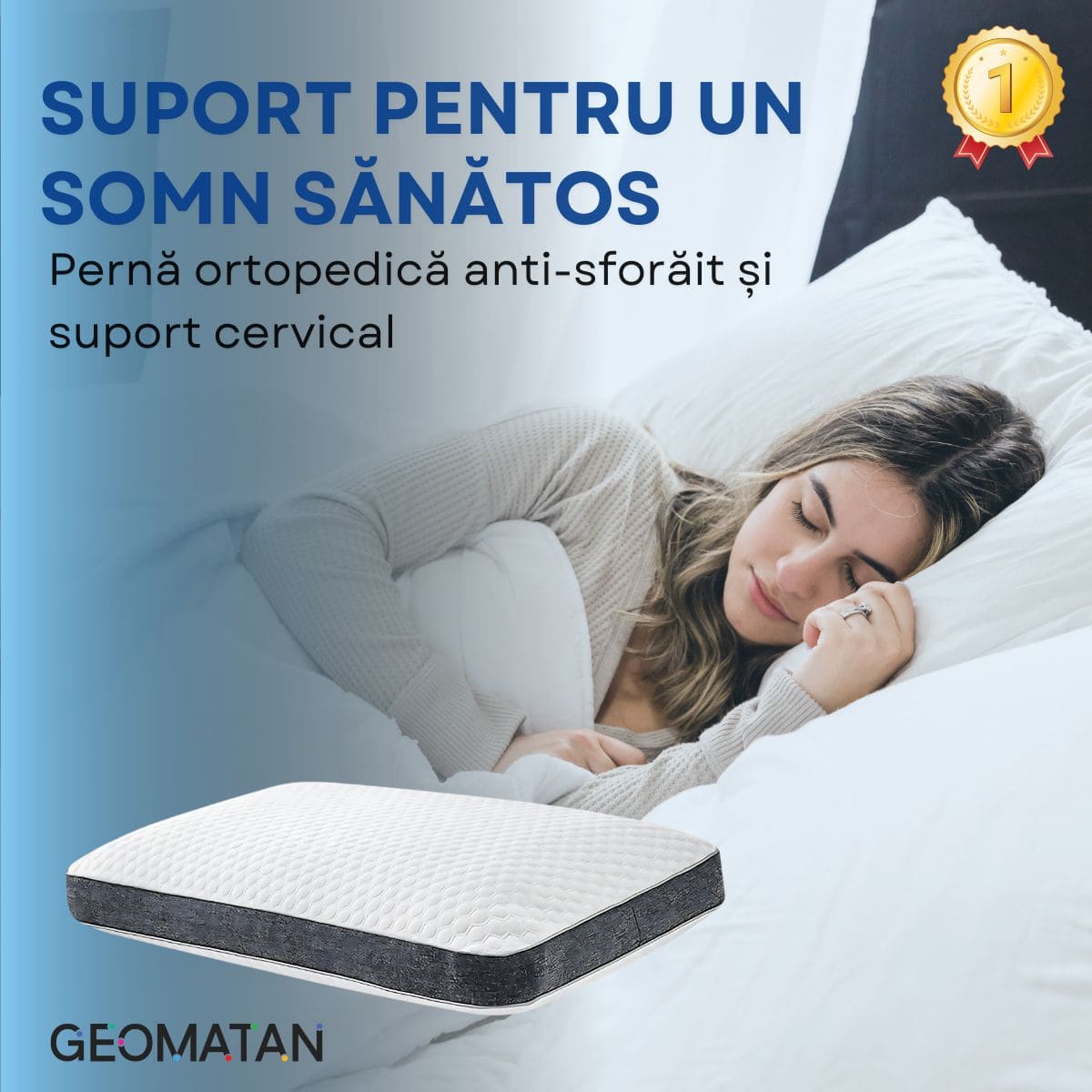 Pernă Ortopedică Premium, din Spumă cu Memorie, GEOMATAN®, Suport Ergonomic pentru Gât și Coloana, ideală pentru Alinierea Cervicală, Reducerea Durerilor și Tensiunii, Somn Odihnitor și Confortabil, Material Hipoalergenic, pentru Somn Fără Sforăit - imagine 6