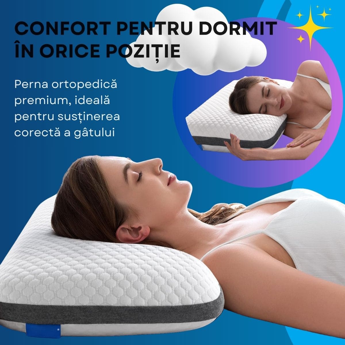 Pernă Ortopedică Premium, din Spumă cu Memorie, GEOMATAN®, Suport Ergonomic pentru Gât și Coloana, ideală pentru Alinierea Cervicală, Reducerea Durerilor și Tensiunii, Somn Odihnitor și Confortabil, Material Hipoalergenic, pentru Somn Fără Sforăit - imagine 5