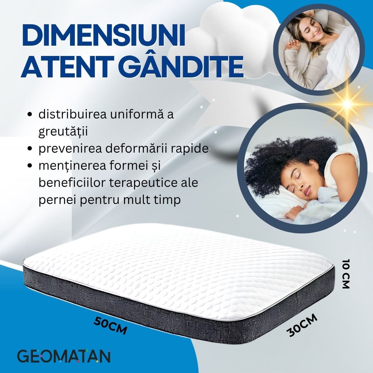 Pernă Ortopedică Premium, din Spumă cu Memorie, GEOMATAN®, Suport Ergonomic pentru Gât și Coloana, ideală pentru Alinierea Cervicală, Reducerea Durerilor și Tensiunii, Somn Odihnitor și Confortabil, Material Hipoalergenic, pentru Somn Fără Sforăit - imagine 11