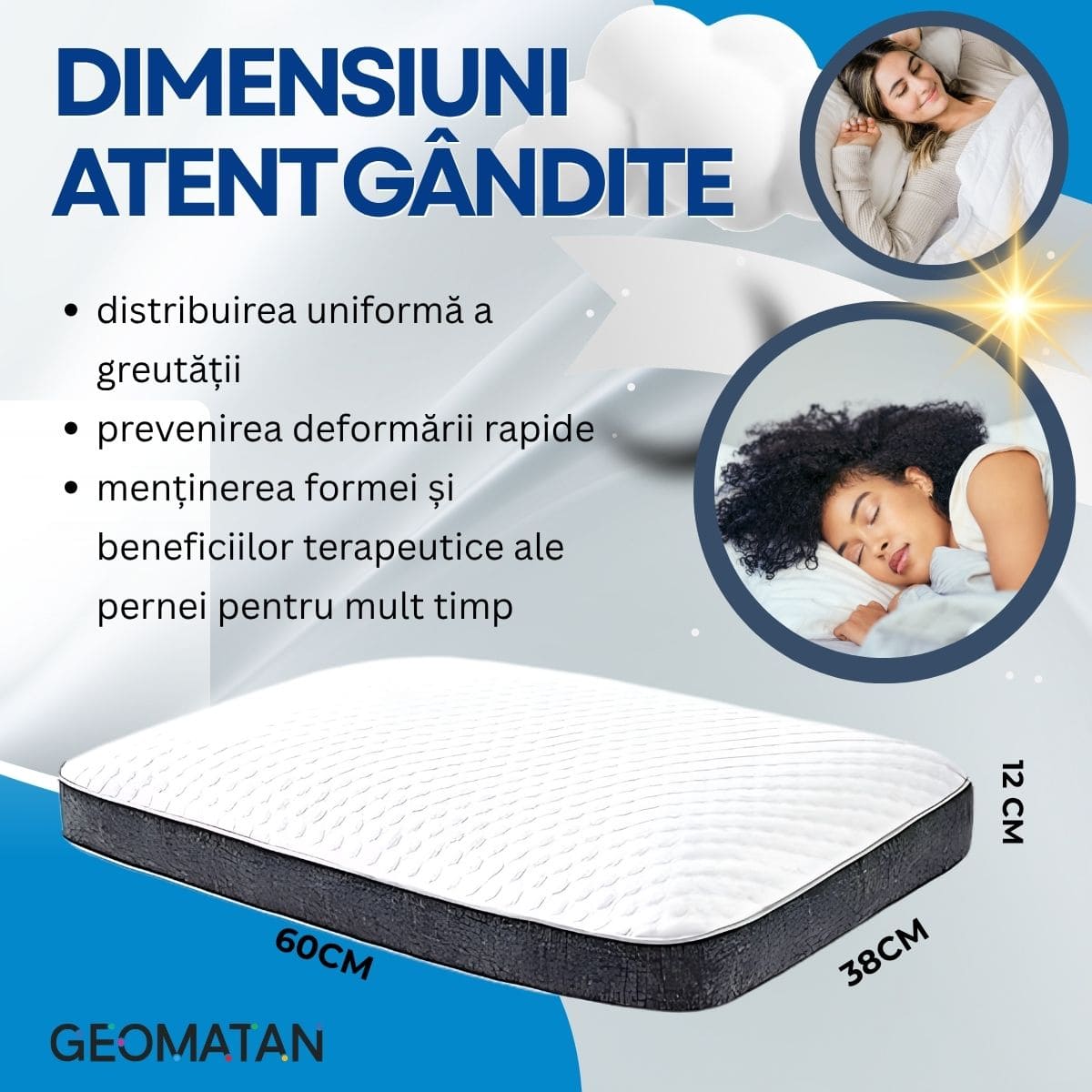 Pernă Ortopedică Premium, din Spumă cu Memorie, GEOMATAN®, Suport Ergonomic pentru Gât și Coloana, ideală pentru Alinierea Cervicală, Reducerea Durerilor și Tensiunii, Somn Odihnitor și Confortabil, Material Hipoalergenic, pentru Somn Fără Sforăit - imagine 12