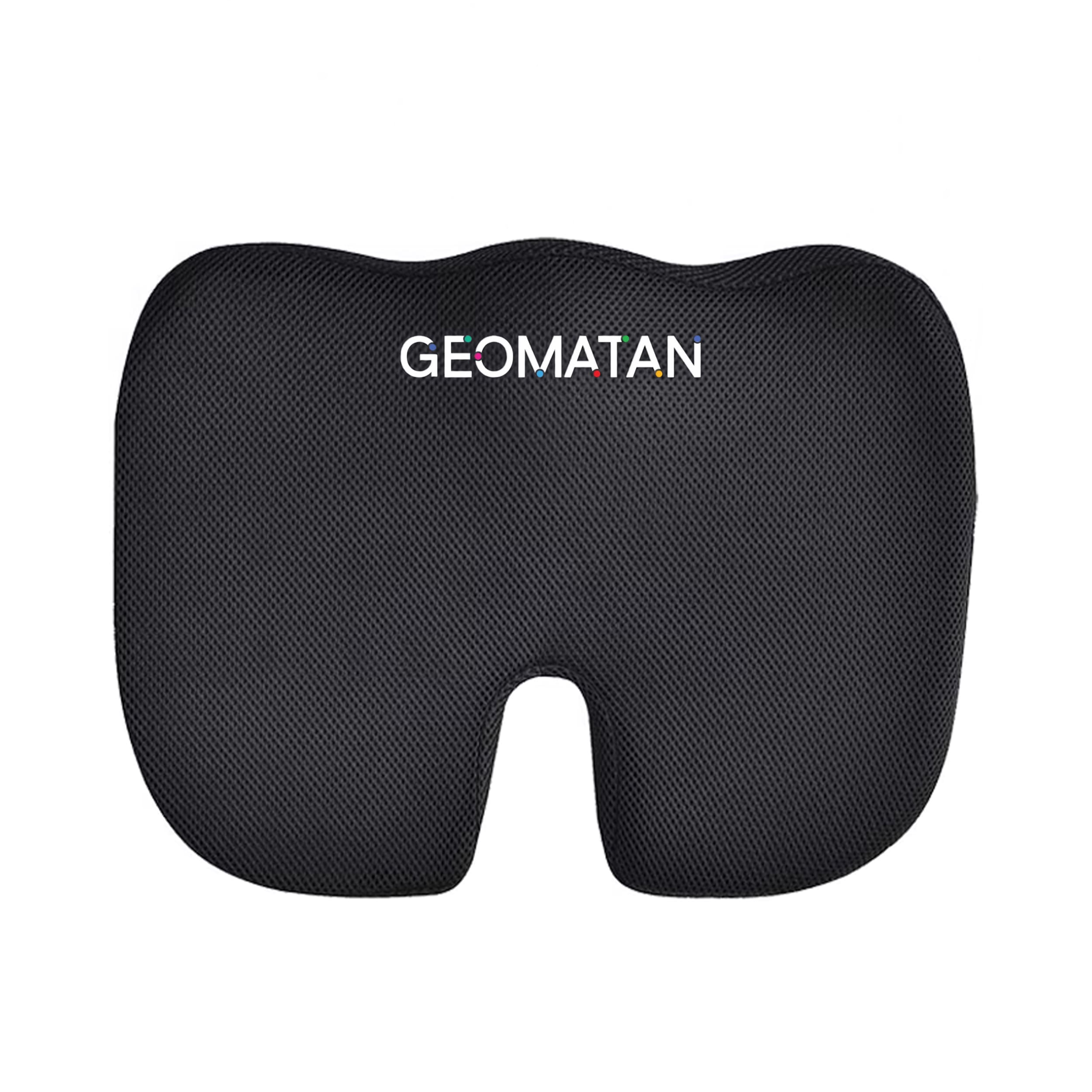 Perna ortopedică șezut GEOMATAN®, spumă cu memorie Premium, până la 100 kg, pentru scaun birou sau mașină, confort Coccis, Husă respirabilă și anti-alunecare, Sciatică, Dureri, Hemoroizi, 45x35x7 cm, Mesh