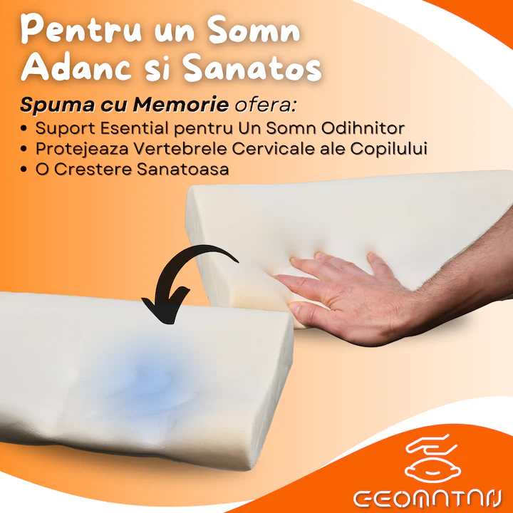 Perna pentru copii, din spuma cu memorie, ergonomica, husa antialergica si respirabila, cu 2 inaltimi si suport pentru gat, personaj blue lion, 2-10 Ani - imagine 6