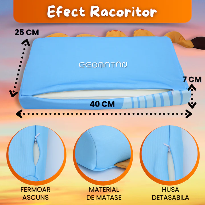 Perna pentru copii, din spuma cu memorie, ergonomica, husa antialergica si respirabila, cu 2 inaltimi si suport pentru gat, personaj blue lion, 2-10 Ani - imagine 5