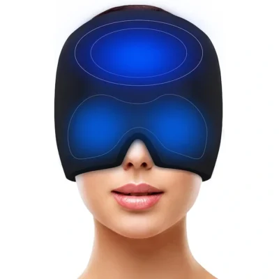 Mască pentru migrene, dureri de cap, febră, calmare sinusuri, migrene, conține GEL pentru terapie rece sau caldă, acoperire 360°, mărime universală, negru mat