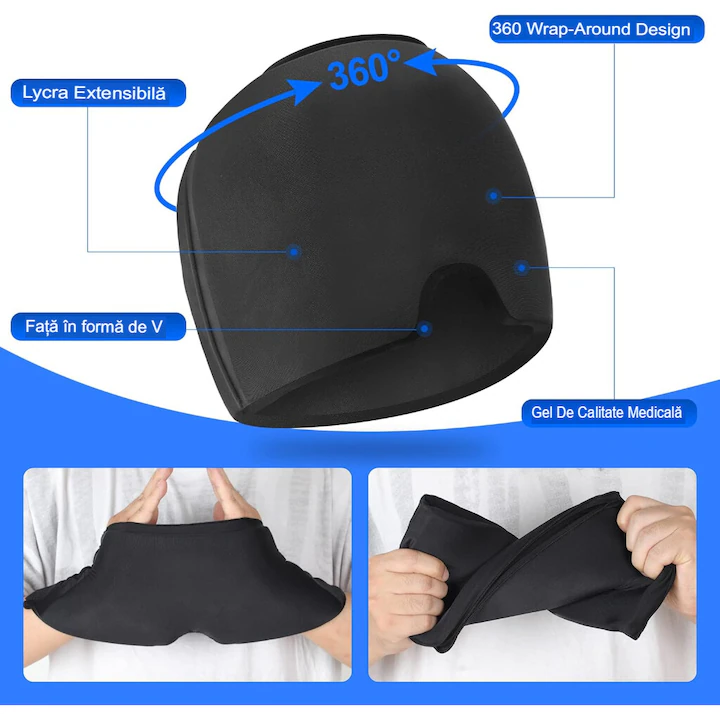 Mască pentru migrene, dureri de cap, febră, calmare sinusuri, migrene, conține GEL pentru terapie rece sau caldă, acoperire 360°, mărime universală, negru mat - imagine 2