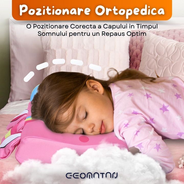 Perna pentru copii, din spuma cu memorie Premium, Husa hipoalergenica, respirabila, personaj Pink Unicorn, Toddler 2+ Ani - imagine 7
