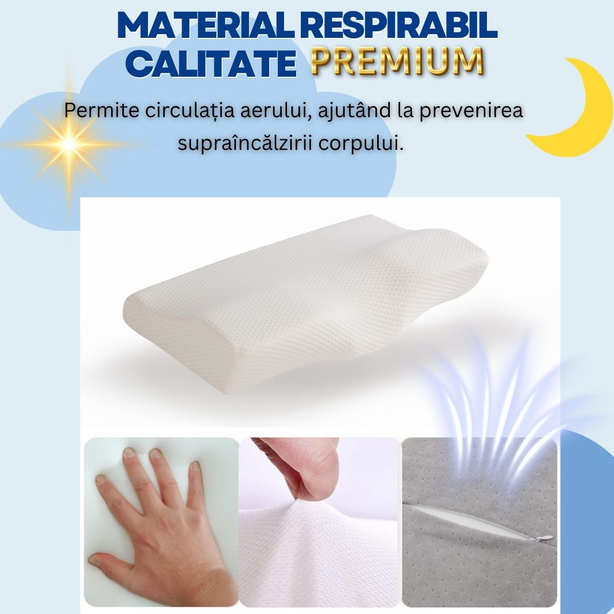 Pernă Ortopedică dormit GEOMATAN®, Spumă cu Memorie, Suport Ergonomic pentru Gât și Coloana, ideală pentru Alinierea Cervicală, Reducerea Durerilor și Tensiunii, Somn Odihnitor și Confortabil, Material Hipoalergenic, Anatomică, Anti-Sforăit, 60x35x11/7 cm - imagine 6