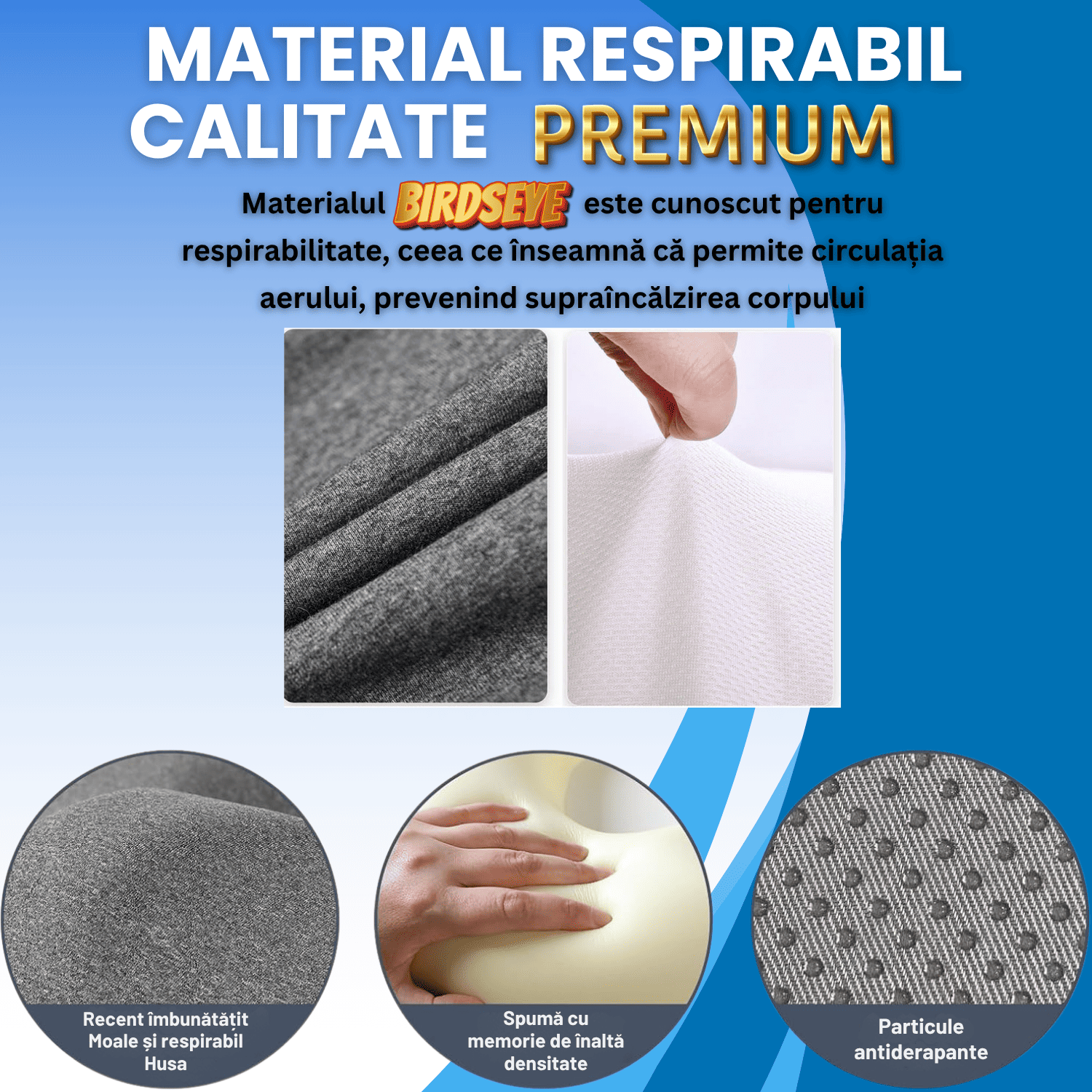 Pernă șezut colac GEOMATAN®, din spumă cu memorie Premium, Ortopedică, Antiescara, Epiziotomie, până la 120 kg, pentru scaun birou sau mașină, confort Coccis, Husă respirabilă și antialunecare, Sciatica, Dureri, Hemoroizi, 44×40×7 cm, Gri - imagine 5