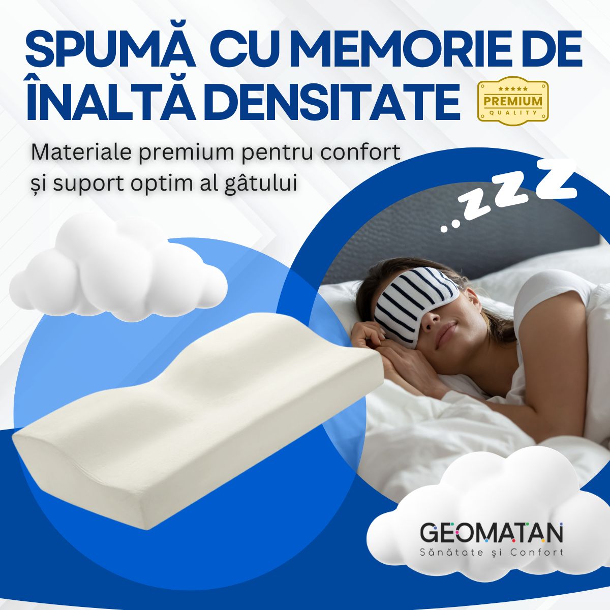 Pernă Ortopedică dormit GEOMATAN®, Spumă cu Memorie, Suport Ergonomic pentru Gât și Coloana, ideală pentru Alinierea Cervicală, Reducerea Durerilor și Tensiunii, Somn Odihnitor și Confortabil, Material Hipoalergenic, Anatomică, Anti-Sforăit, 60x35x11/7 cm - imagine 5