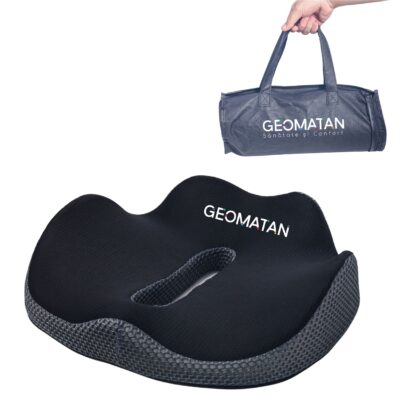 Pernă ortopedică șezut GEOMATAN®, cu suport complet, până la 100 kg, din spumă cu memorie Premim, pentru scaun birou / mașină, confort Coccis, Husă respirabilă și antialunecare, zona Lombară, Sciatică, Dureri de sold, Hemoroizi, 42x36x7/11cm