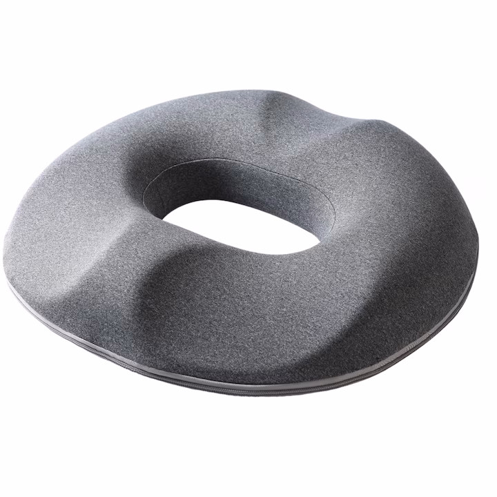 Pernă șezut colac GEOMATAN®, din spumă cu memorie Premium, Ortopedică, Antiescara, Epiziotomie, până la 120 kg, pentru scaun birou sau mașină, confort Coccis, Husă respirabilă și antialunecare, Sciatica, Dureri, Hemoroizi, 44×40×7 cm, Gri