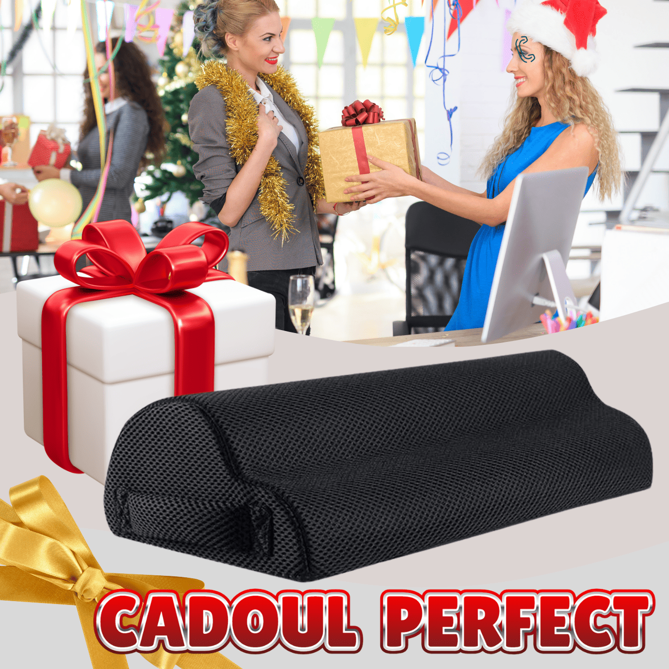 Suport pentru picioare GEOMATAN®, ortopedic, design ergonomic, formă de nor, multifuncțional, ideal pentru birou și acasă, îmbunătățește postura, reduce oboseală, confort și relaxare, husă lavabilă și respirabilă, negru intens - imagine 9