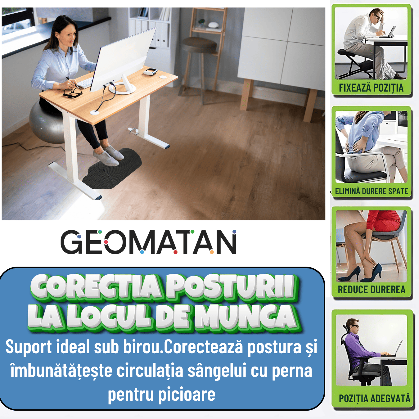 Suport pentru picioare GEOMATAN®, ortopedic, design ergonomic, formă de nor, multifuncțional, ideal pentru birou și acasă, îmbunătățește postura, reduce oboseală, confort și relaxare, husă lavabilă și respirabilă, negru intens - imagine 2