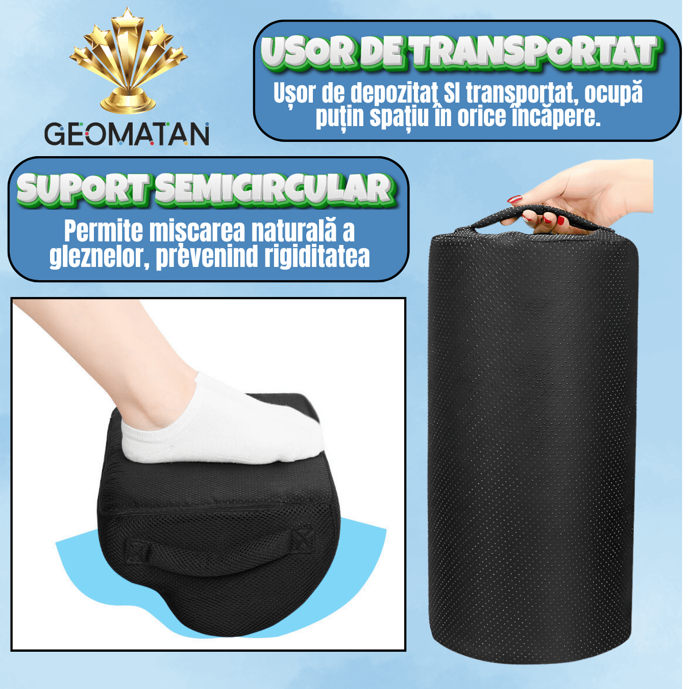 Suport pentru picioare GEOMATAN®, ortopedic, design ergonomic, formă de nor, multifuncțional, ideal pentru birou și acasă, îmbunătățește postura, reduce oboseală, confort și relaxare, husă lavabilă și respirabilă, negru intens - imagine 5