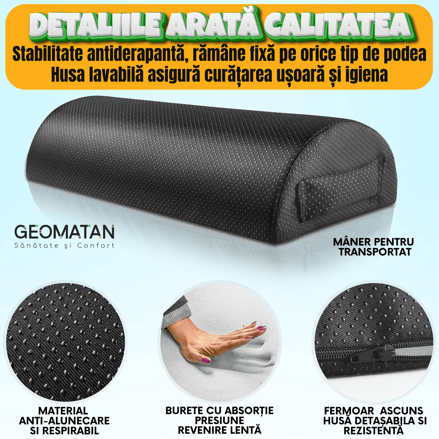 Suport pentru picioare, GEOMATAN®, 5 moduri utilizare, Ergonomic, îmbunătățirea posturii, reducerea durerilor lombare, relaxare musculară, susținere genunchi, stimularea circulației, husă antialunecare, Confortabil pentru birou și acasă, negru obsidian - imagine 6