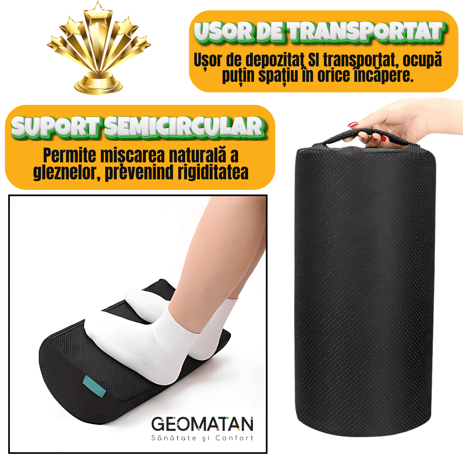 Suport pentru picioare, GEOMATAN®, 5 moduri utilizare, Ergonomic, îmbunătățirea posturii, reducerea durerilor lombare, relaxare musculară, susținere genunchi, stimularea circulației, husă antialunecare, Confortabil pentru birou și acasă, negru obsidian - imagine 7