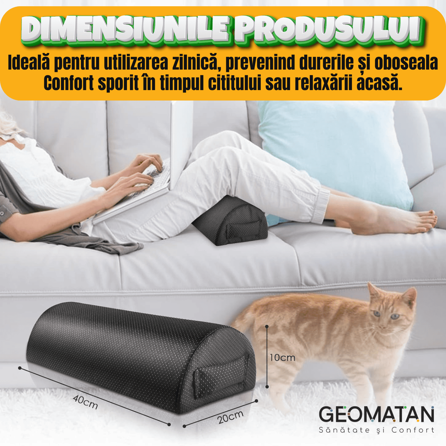Suport pentru picioare, GEOMATAN®, 5 moduri utilizare, Ergonomic, îmbunătățirea posturii, reducerea durerilor lombare, relaxare musculară, susținere genunchi, stimularea circulației, husă antialunecare, Confortabil pentru birou și acasă, negru obsidian - imagine 8